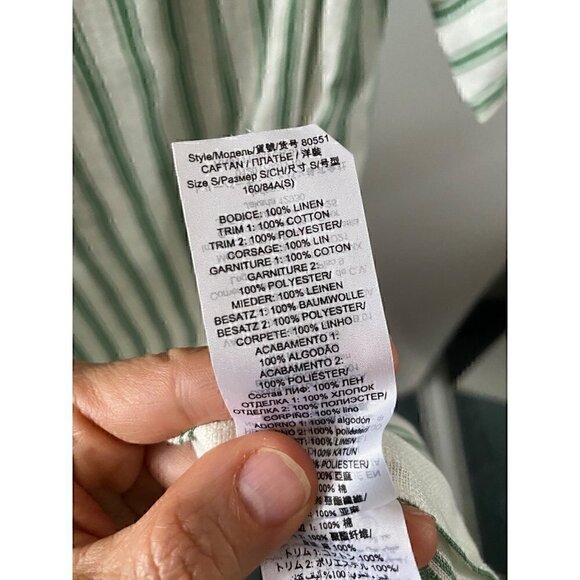 Tory Burch Striped Linen Caftan Size Small Midi Green White Tassels Swim coverup - Picture 7 of 13